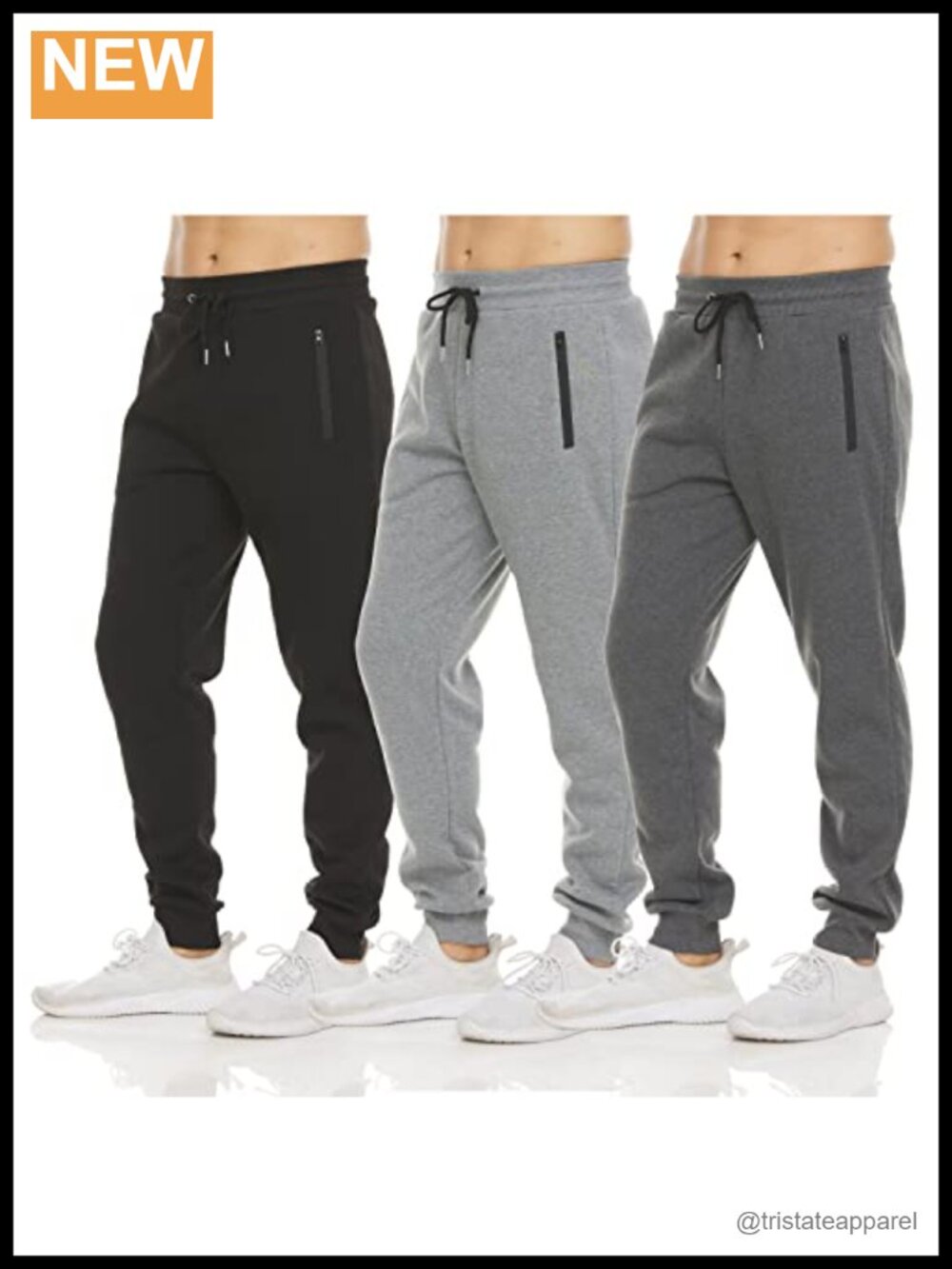 3 Pack Fleece Jogger Sweatpants with Zipper Pockets Mid Rise
